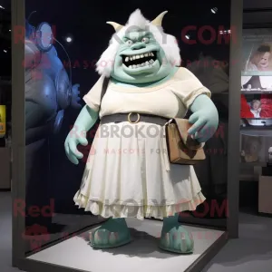 White Ogre mascot costume character dressed with a Pleated Skirt and Handbags, Large