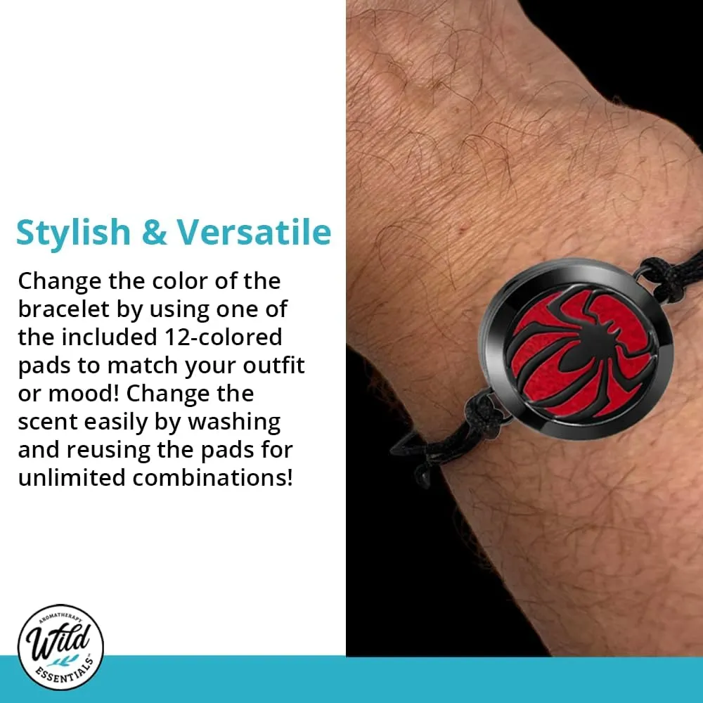 Wild Essentials Spider Essential Oil Diffuser Bracelet, Stainless Steel Aromatherapy Locket, Adjustable Nylon Band with 12 Color Pads, Jewelry Gift Set