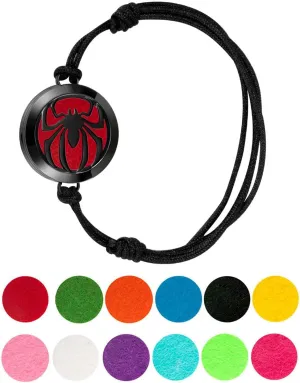 Wild Essentials Spider Essential Oil Diffuser Bracelet, Stainless Steel Aromatherapy Locket, Adjustable Nylon Band with 12 Color Pads, Jewelry Gift Set