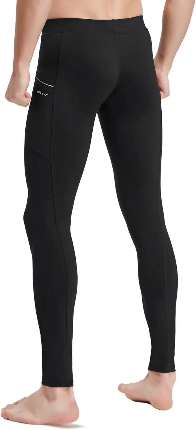 Willit Men's Active Yoga Leggings Pants Running Dance Tights with Pockets Cycling Workout Pants Quick Dry