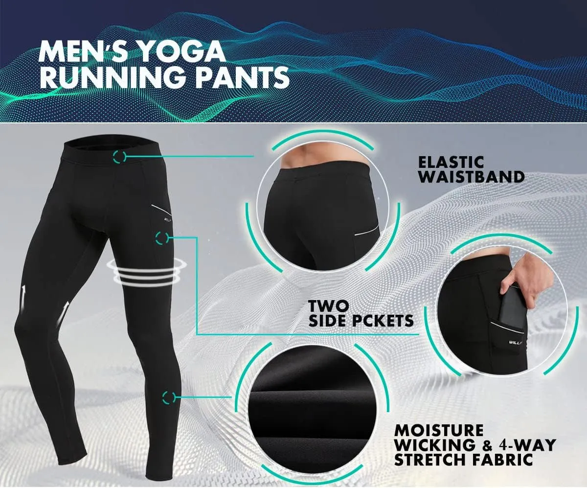 Willit Men's Active Yoga Leggings Pants Running Dance Tights with Pockets Cycling Workout Pants Quick Dry