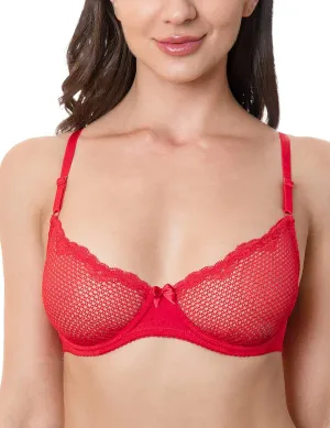 Wingslove Women's Sexy 1/2 Cup Lace Bra Balconette Mesh Underwired Demi Shelf Bra Unlined See Through Bralette