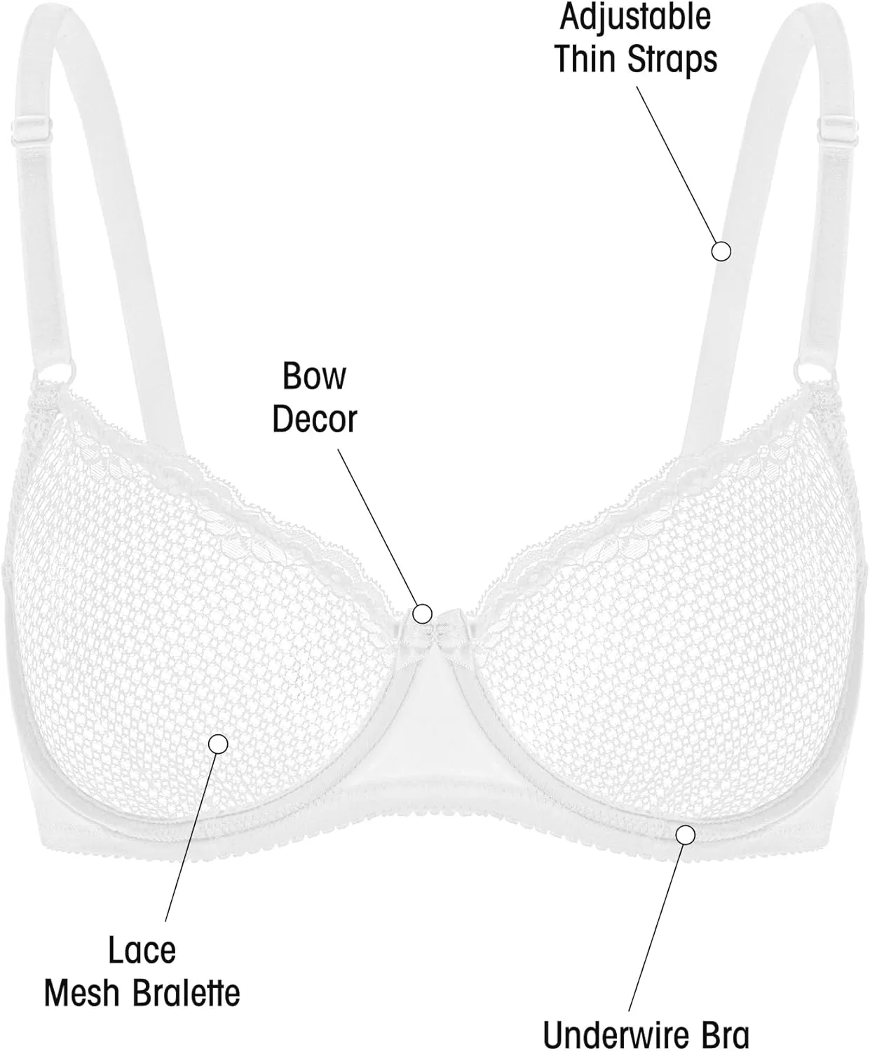 Wingslove Women's Sexy 1/2 Cup Lace Bra Balconette Mesh Underwired Demi Shelf Bra Unlined See Through Bralette