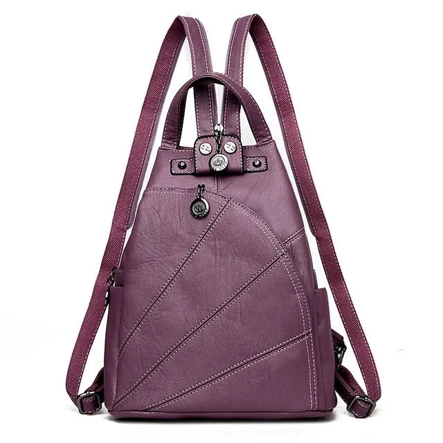 Women Anti-theft Leather Backpacks Ladies Backpacks(Purple)