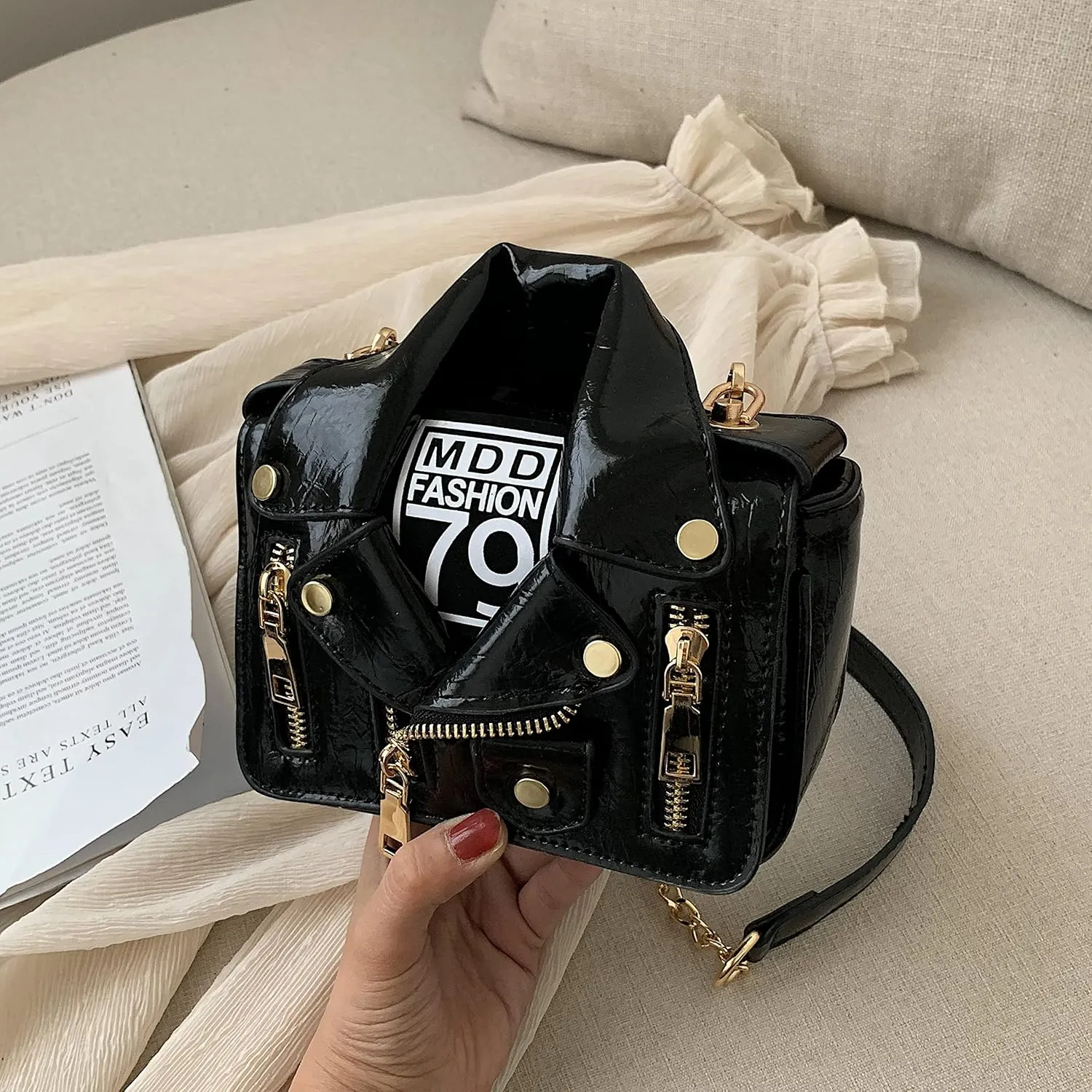Women Crossbody Bags Chain Shoulder Jacket Bags Motorcycle Messenger Bag Leather Handbags for Girls Purse