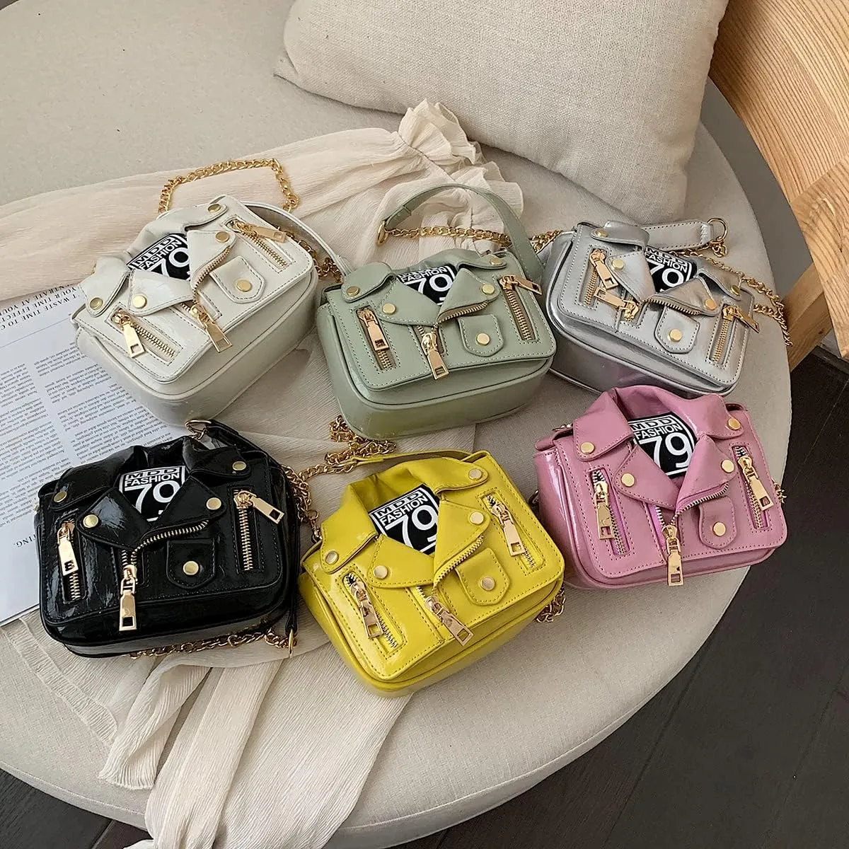 Women Crossbody Bags Chain Shoulder Jacket Bags Motorcycle Messenger Bag Leather Handbags for Girls Purse