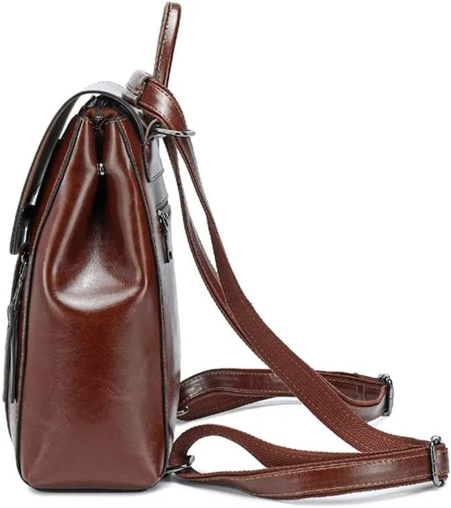 Women Daypack Leather Backpack Travel Bag Hiking Backpacks, Brown, One Size