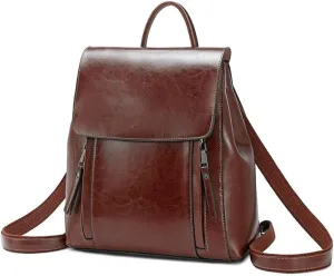 Women Daypack Leather Backpack Travel Bag Hiking Backpacks, Brown, One Size