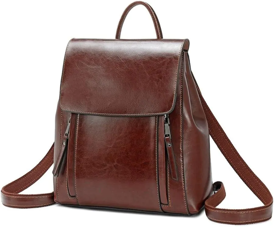 Women Daypack Leather Backpack Travel Bag Hiking Backpacks, Brown, One Size