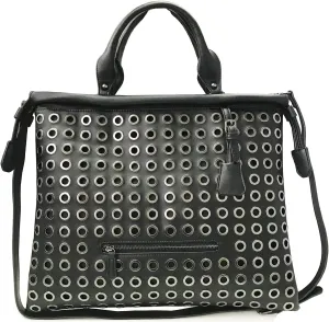 Women Drawstring Tote Hobo Handbag Rivet Shoulder Crossbody Bag Large Capacity Satchel Purse, Black
