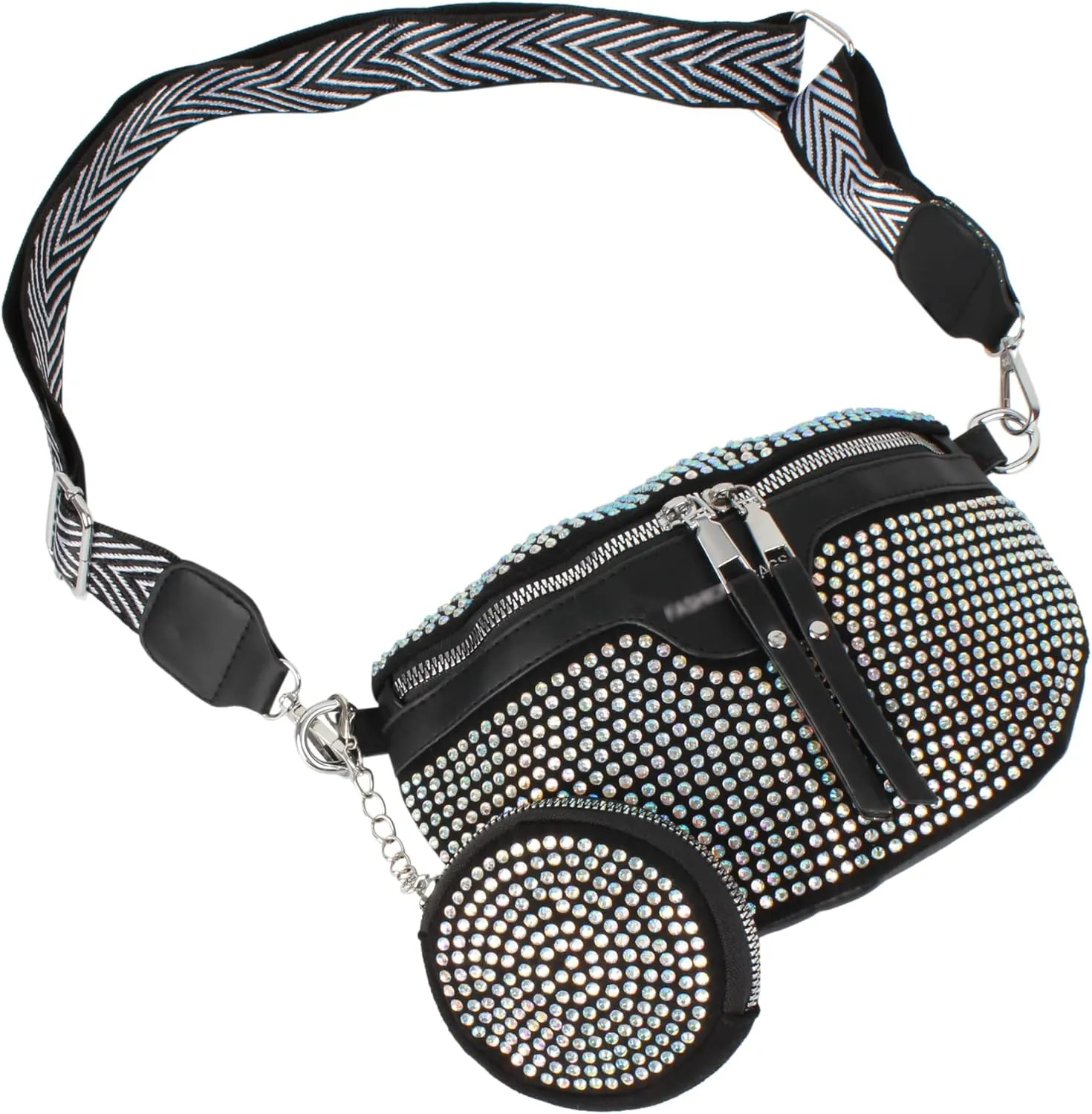 Women Girls Glitter Rhinestone Faux Leather Fanny Pack Waist Bag Chest Bag Crossbody Shoulder Bag