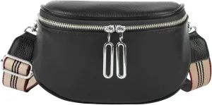 Women Girls Leather Fanny Pack Glitter Rhinestone Tassel Crossbody Shoulder Bag Rivet Chest Bag Fashion Waist Bag (7369 Black)
