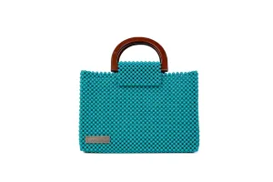 Women Handmade Acrylic Beaded Handmade Handbags - Elorm Collection (Small, Teal   Brown Handle)
