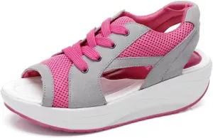 Women Paneled Cutout Lace-Up Muffin Sandals Causal Peep Toe Platform Wedges Sandals Summer Comfy Sports Shoes
