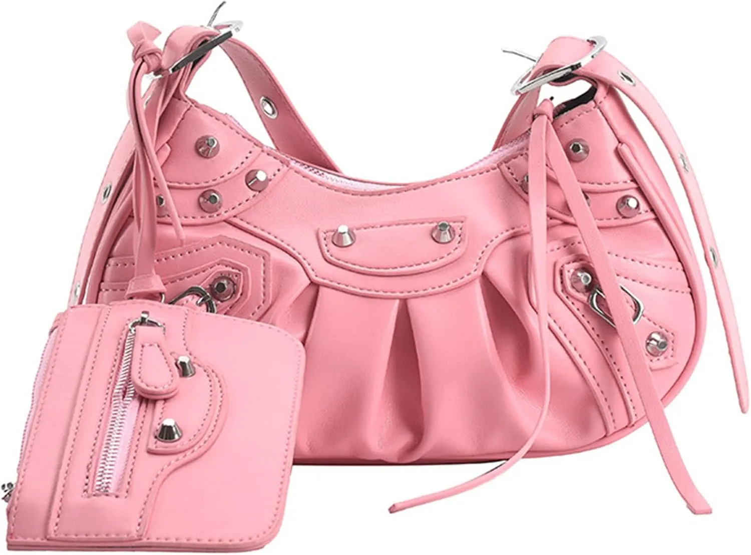 Women PU Leather Rivet Punk Crossbody Purse Retro Classic Clutch Rivet Satchel Underarm Bag Y2K Shoulder Bag