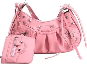Women PU Leather Rivet Punk Crossbody Purse Retro Classic Clutch Rivet Satchel Underarm Bag Y2K Shoulder Bag