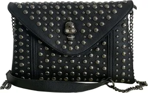 Women Rivet Chain Handbag Purse Clutch Small PU Leather Satchel Shoulder Tote Top-handle Bag Black