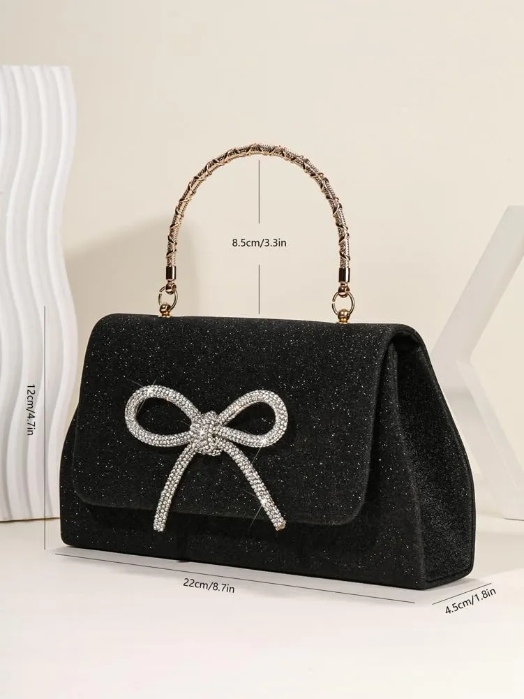 Women Sparkling Bowknot Handbag Diamonds Evening Clutch Purses Formal Wedding Party Cocktail Prom Envelope Bag