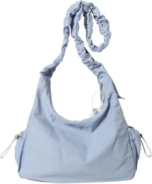 Women Tote Bags Casual Solid Crossbody Armpit Bag Nylon Shoulder Handbag Pleated Drawstrings Crossbody Purse