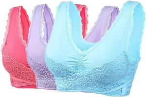 Women's 3Pack Seamless Sports Bra Wireless Genie Bra with Removable Pads