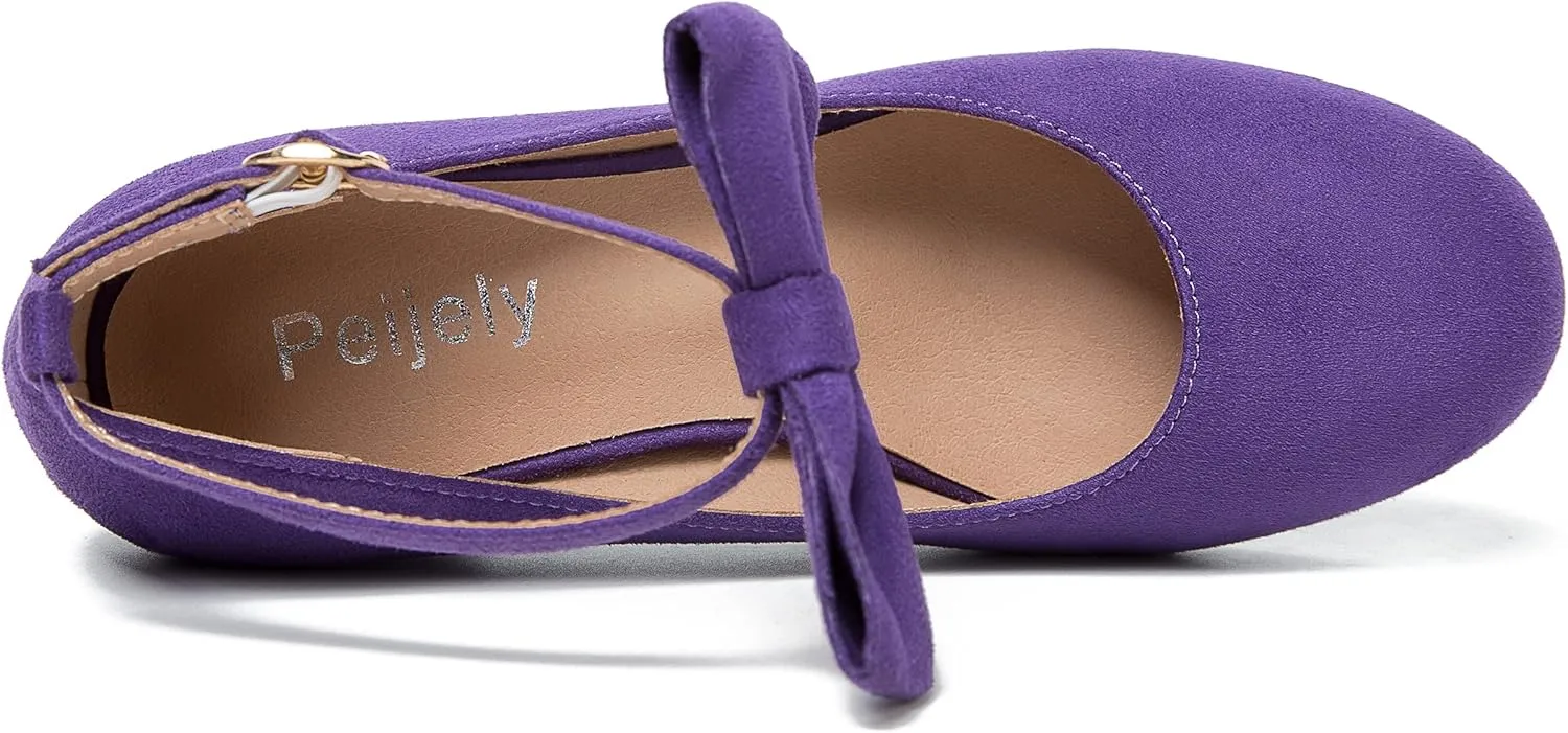Women's Ankle Strap Heels Removable Bow Closed Toe Low Chunky Heels Pumps Mary Jane Dress Shoes