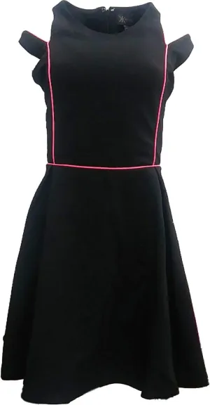 Womens Black Pink Checker Texture 50s FitFlare Dress Large