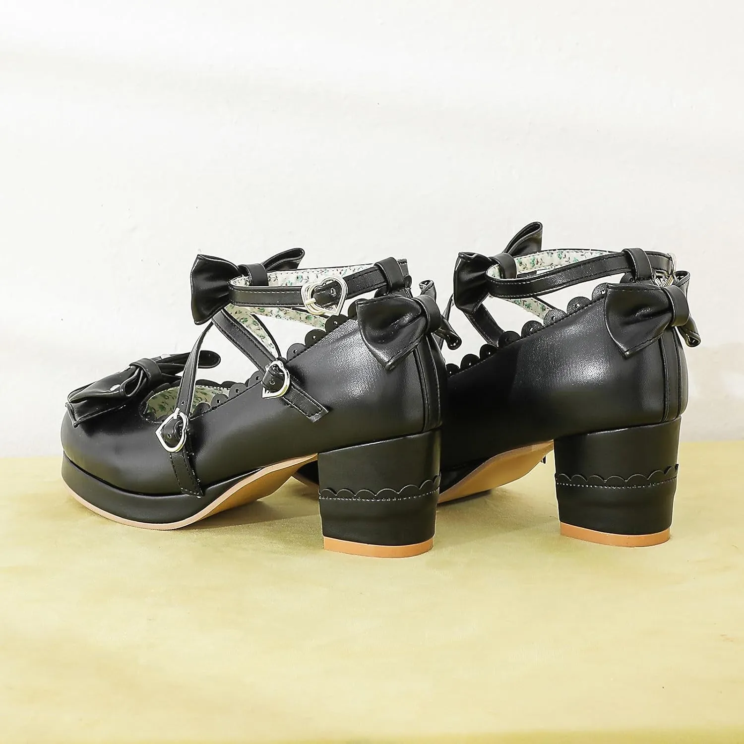 Women's Bow Cute Mary Janes Lolita Shoes, Ankle Strap Block Chunky Kawaii Heels, Closed Toe Cosplay Dress Platform Pumps