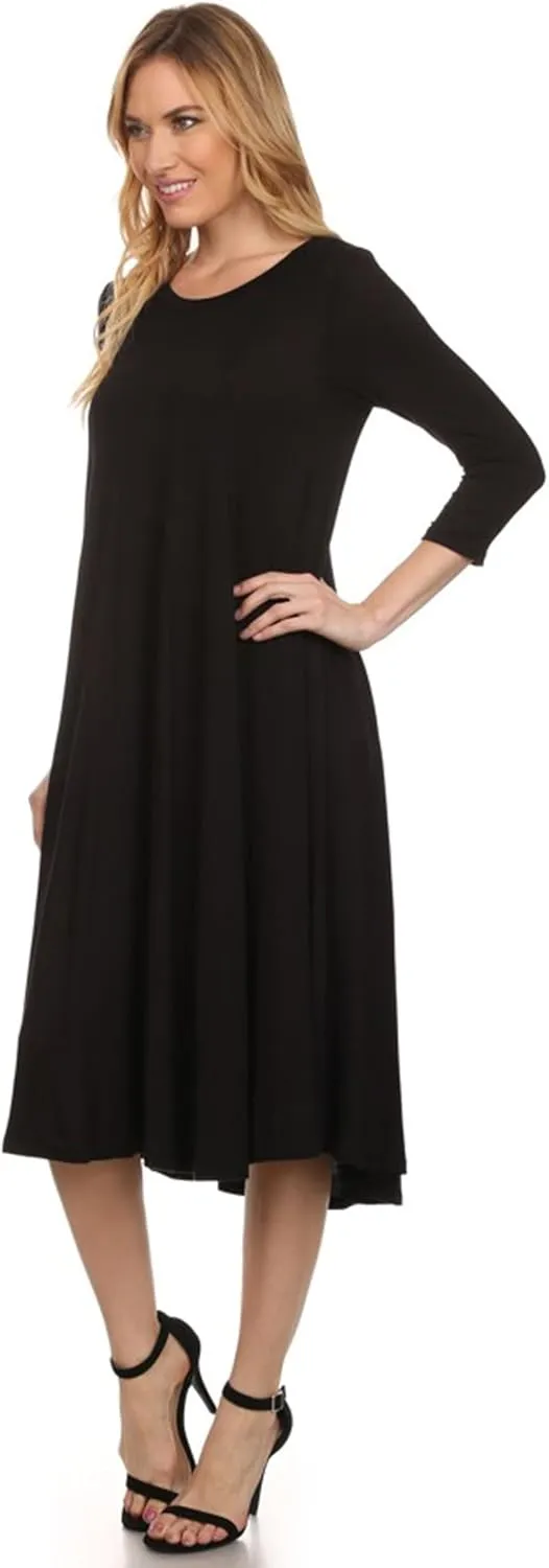 Women's Casual Basic Comfy 3/4 Sleeve Flare A-line Midi Long Maxi Dress Made in USA(S-3XL)