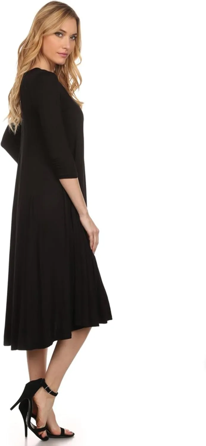 Women's Casual Basic Comfy 3/4 Sleeve Flare A-line Midi Long Maxi Dress Made in USA(S-3XL)