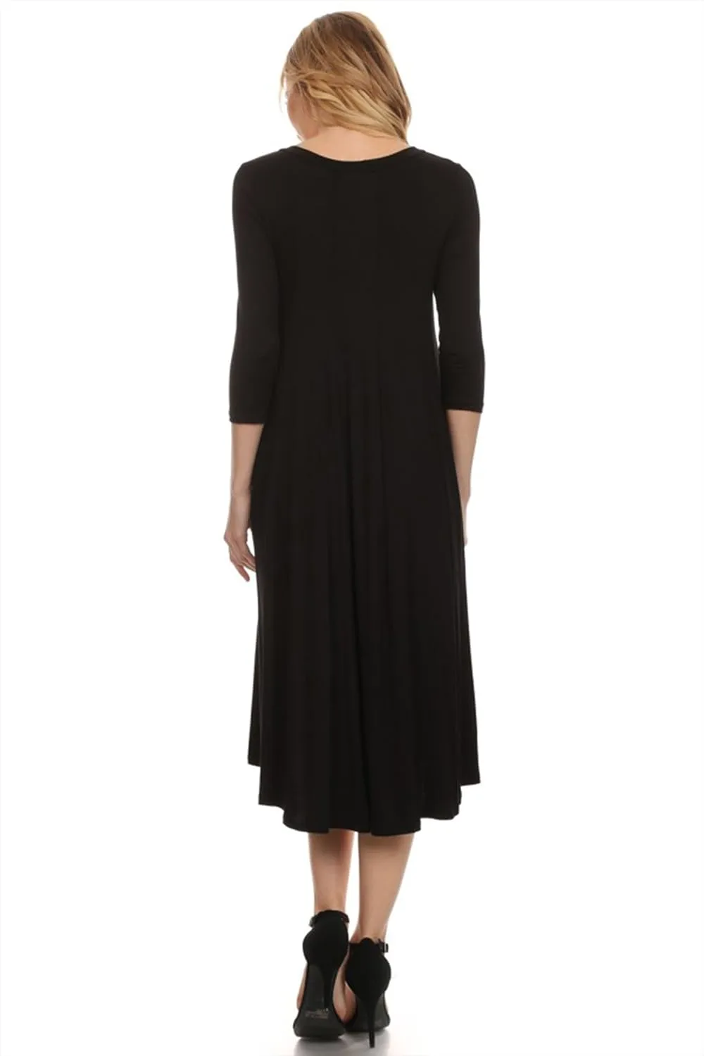 Women's Casual Basic Comfy 3/4 Sleeve Flare A-line Midi Long Maxi Dress Made in USA(S-3XL)