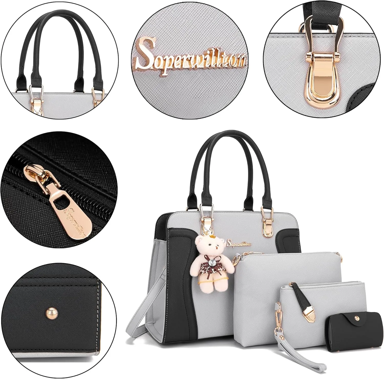 Women's Fashion Handbags Tote Bags Shoulder Bag Top Handle Satchel Purse Set 4pcs