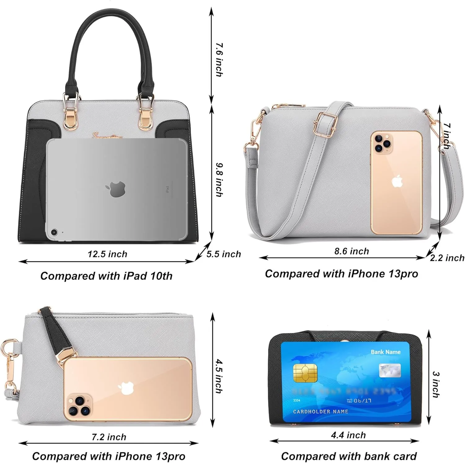 Women's Fashion Handbags Tote Bags Shoulder Bag Top Handle Satchel Purse Set 4pcs