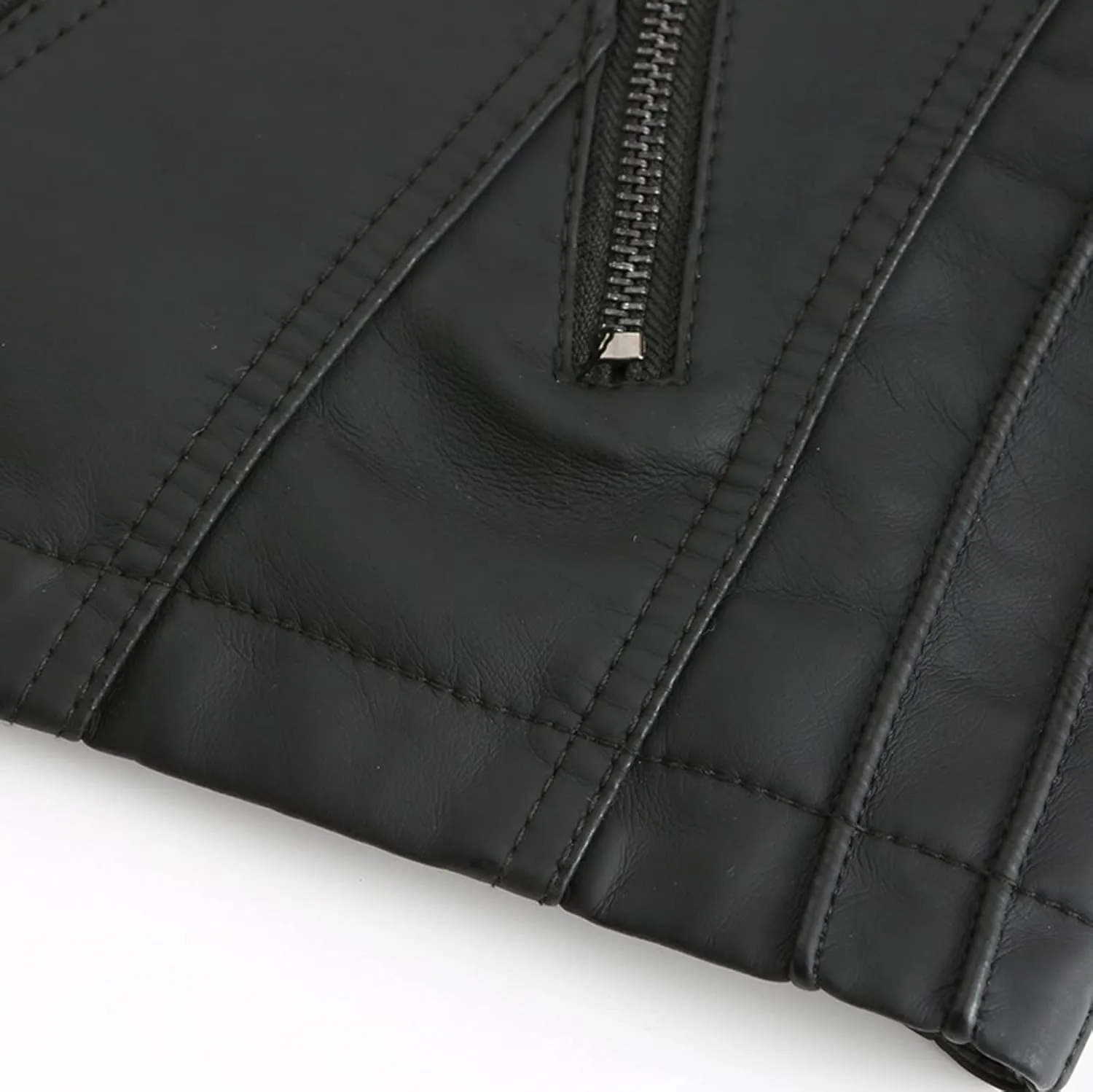 Women's Faux Leather Moto Jacket Slim Thin Leather Jacket