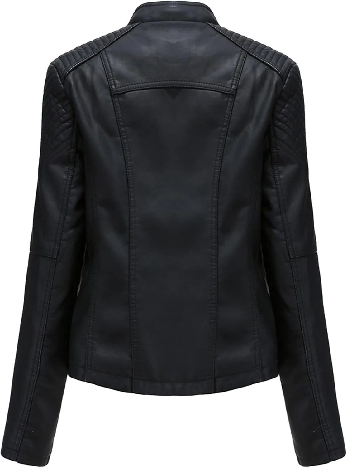 Women's Faux Leather Moto Jacket Slim Thin Leather Jacket