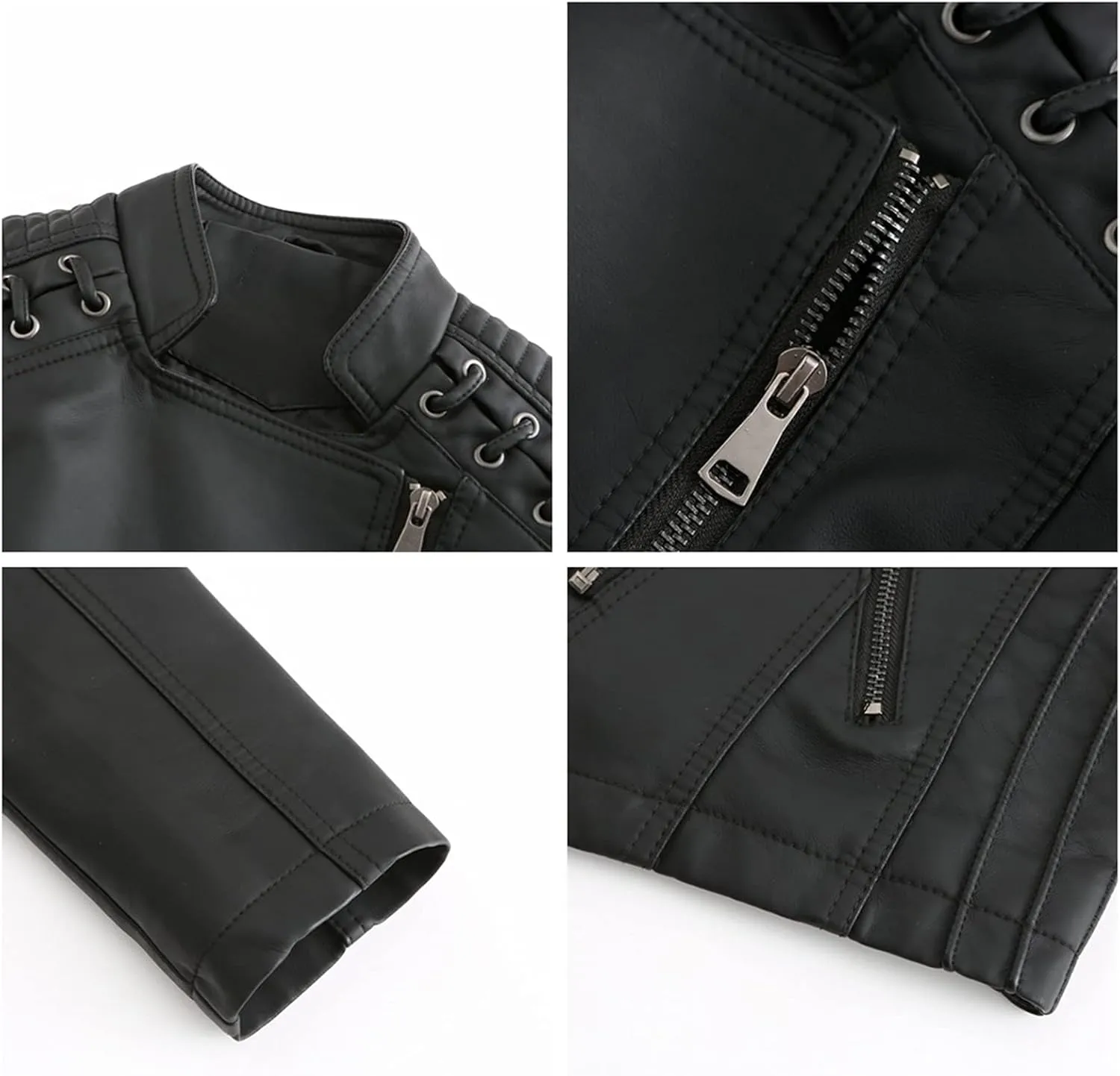 Women's Faux Leather Moto Jacket Slim Thin Leather Jacket