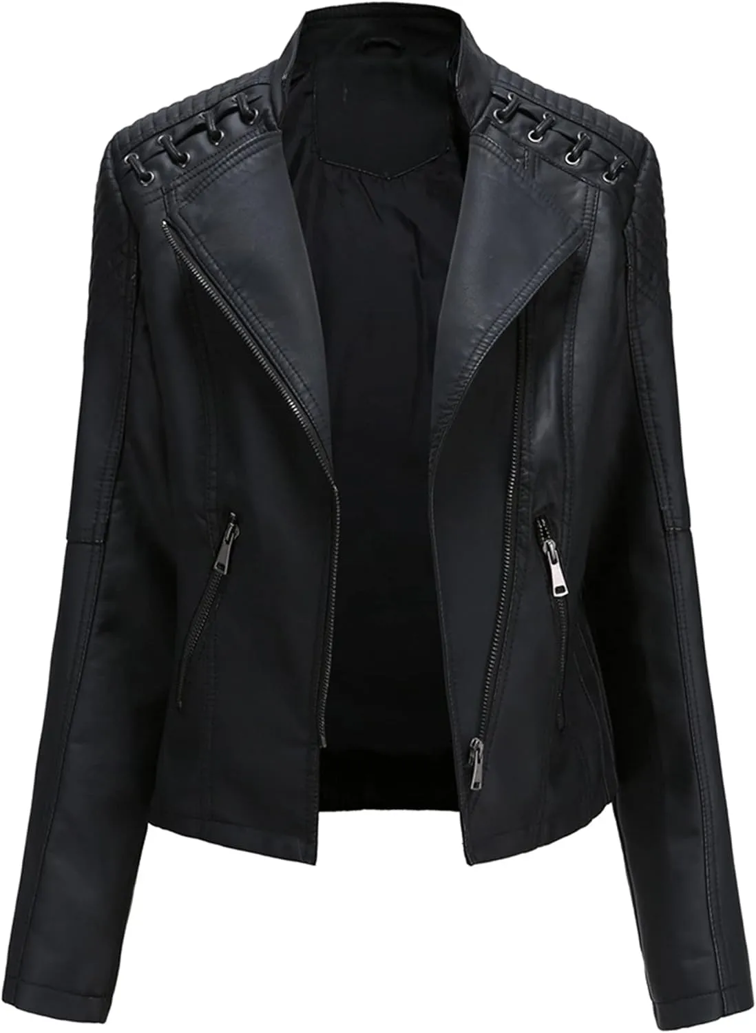 Women's Faux Leather Moto Jacket Slim Thin Leather Jacket
