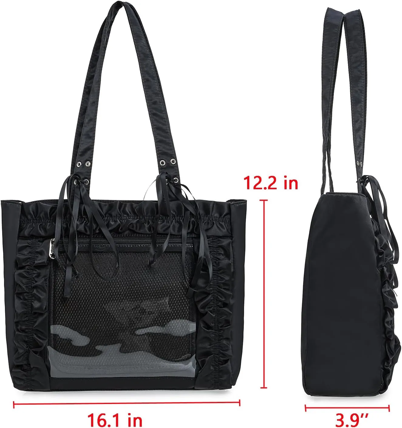 Womens Girls Tote Ita Bag Bowknot Wrinkled Edge Shoulder Bag Kawaii Purses and Handbags with Pin Display