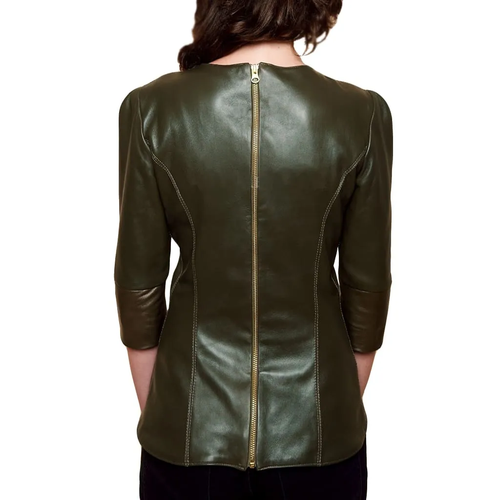 Women's Half Long Sleeve Leather Top