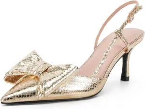 Women's High Heels with Bow - Pointed Toe Slingback Pumps for Dress Wedding Bridal
