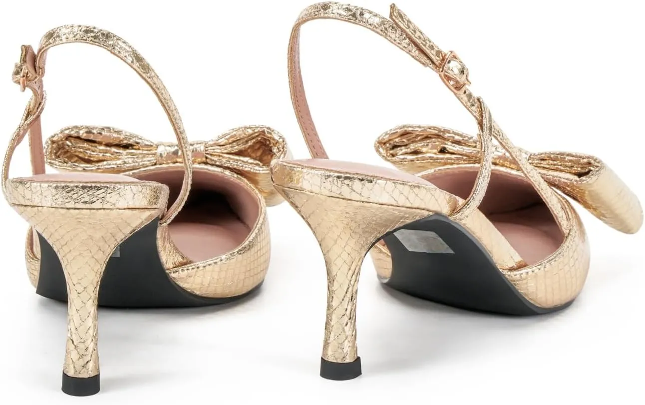 Women's High Heels with Bow - Pointed Toe Slingback Pumps for Dress Wedding Bridal