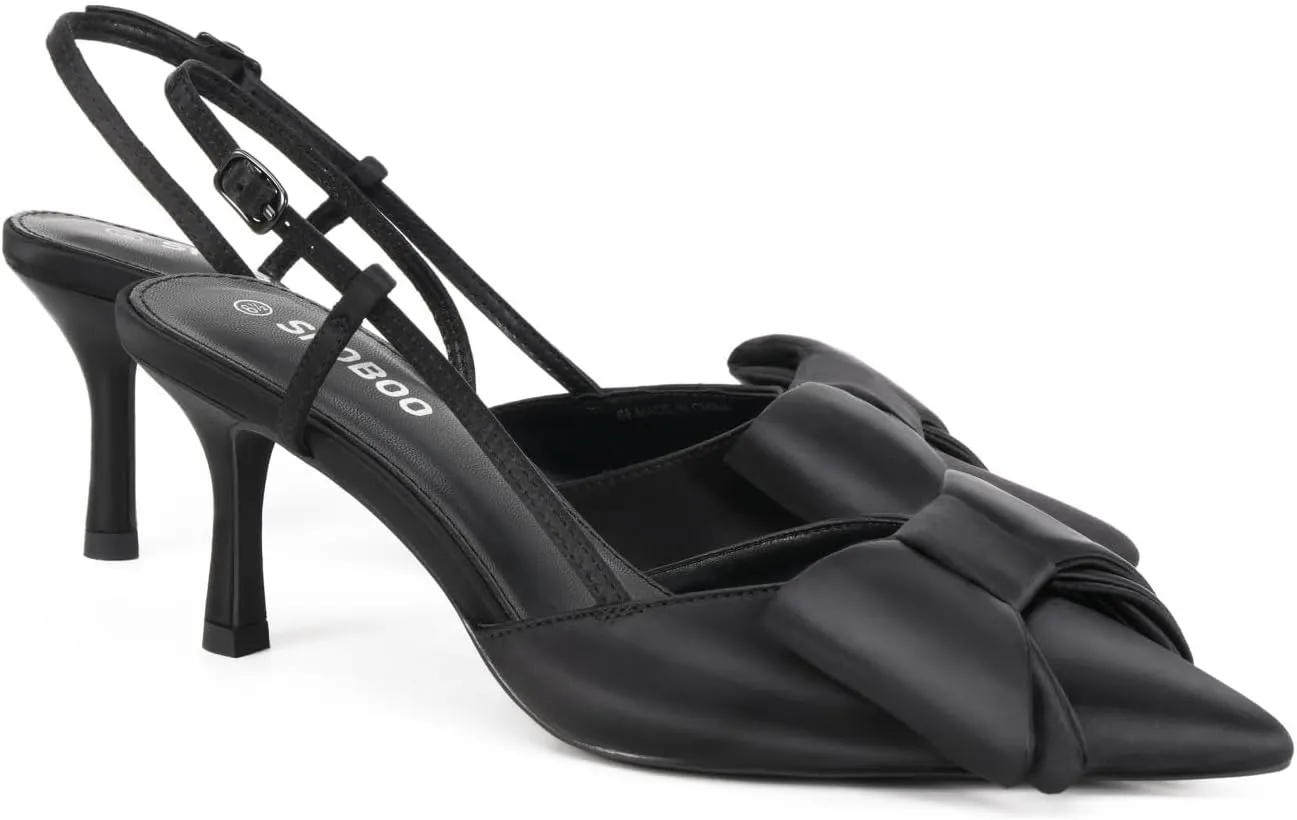 Women's High Heels with Bow - Pointed Toe Slingback Pumps for Dress Wedding Bridal