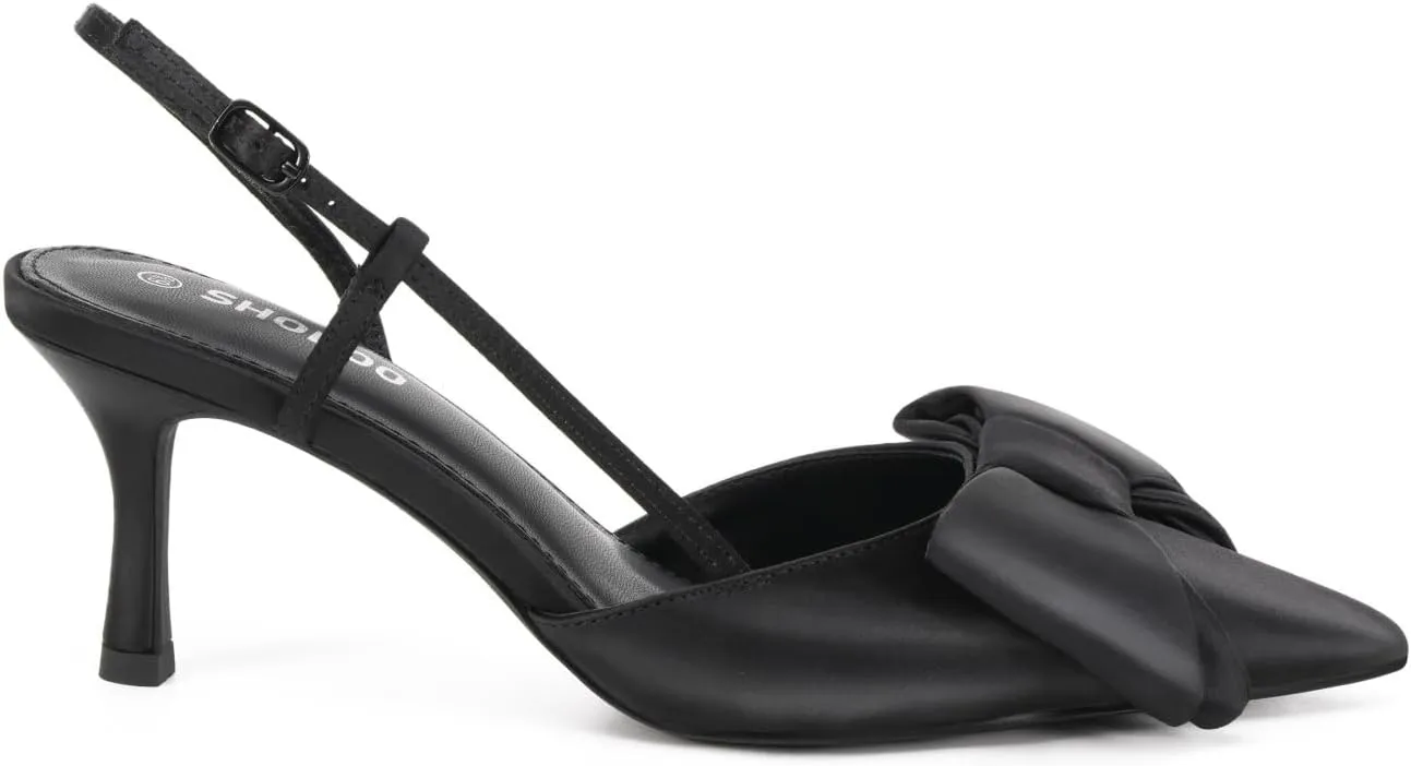 Women's High Heels with Bow - Pointed Toe Slingback Pumps for Dress Wedding Bridal