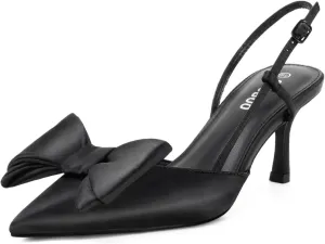 Women's High Heels with Bow - Pointed Toe Slingback Pumps for Dress Wedding Bridal