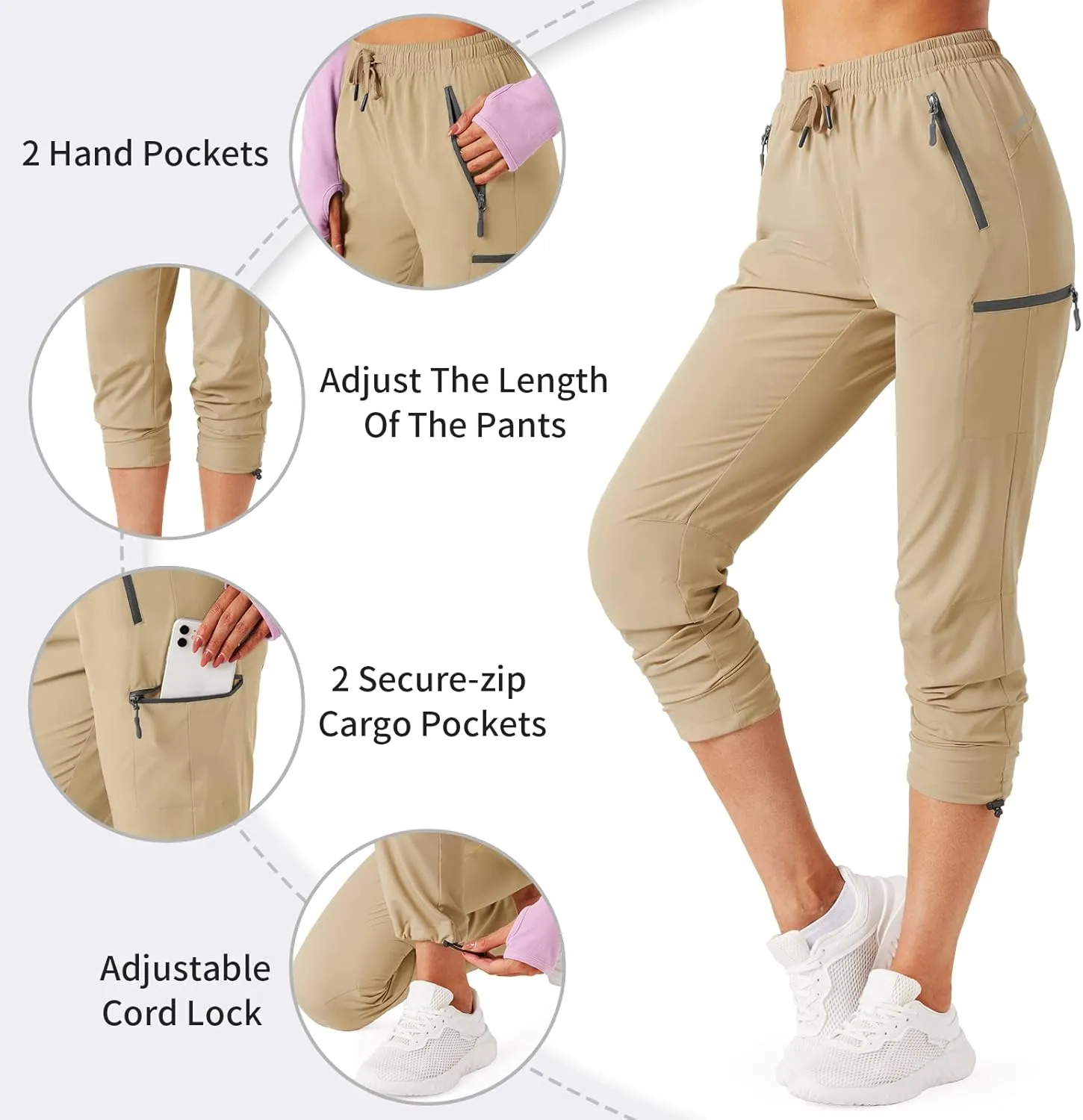Women's Hiking Cargo Pants Outdoor Lightweight Quick Dry Water Resistant UPF 50  Capris Pants with Zipper Pockets
