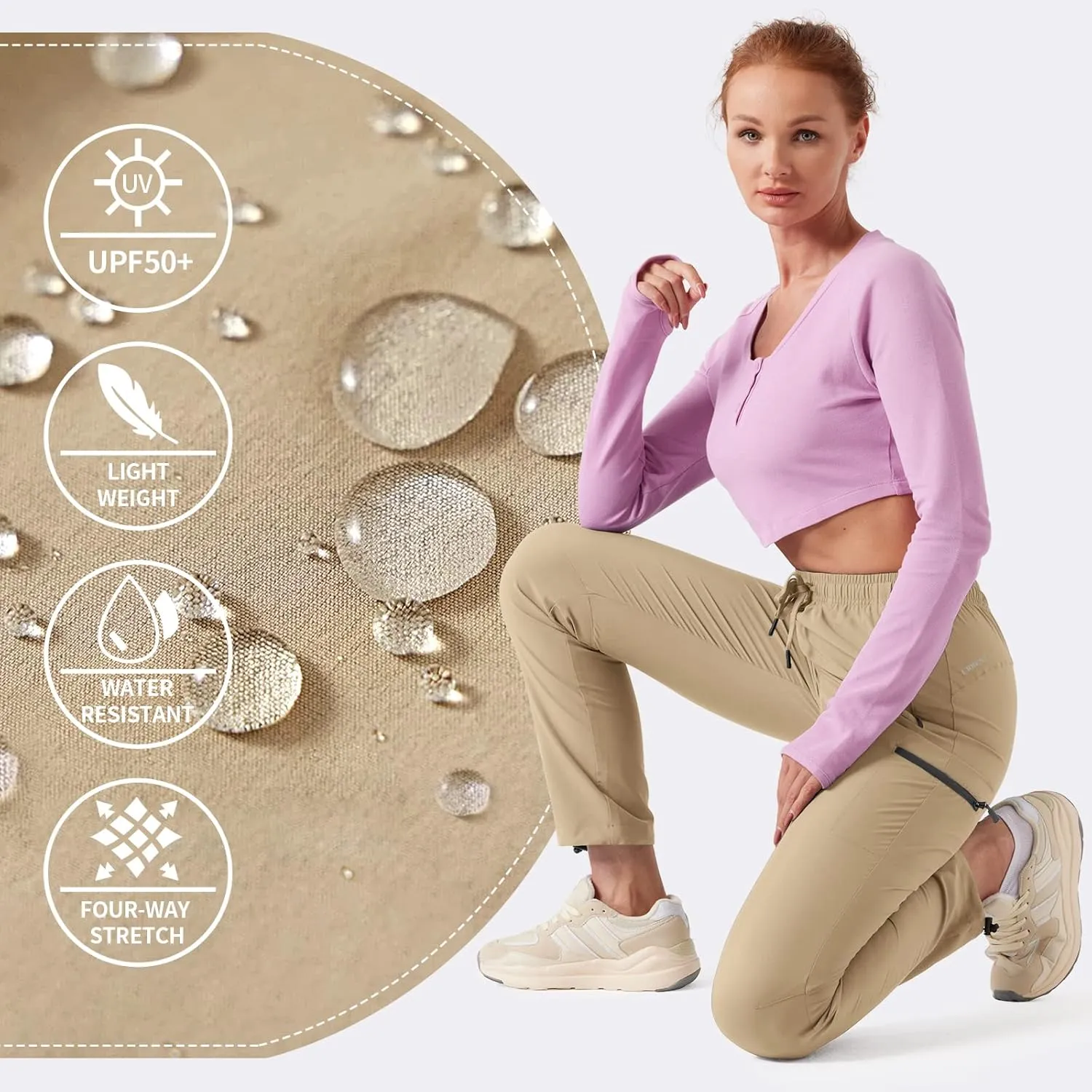 Women's Hiking Cargo Pants Outdoor Lightweight Quick Dry Water Resistant UPF 50  Capris Pants with Zipper Pockets