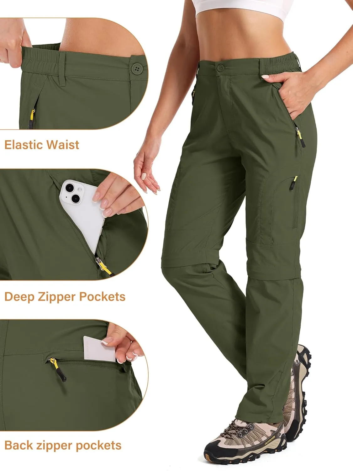 Women's Hiking Pants Convertible Quick Dry Stretch Lightweight Zip-Off Outdoor Fishing Travel Safari Pants