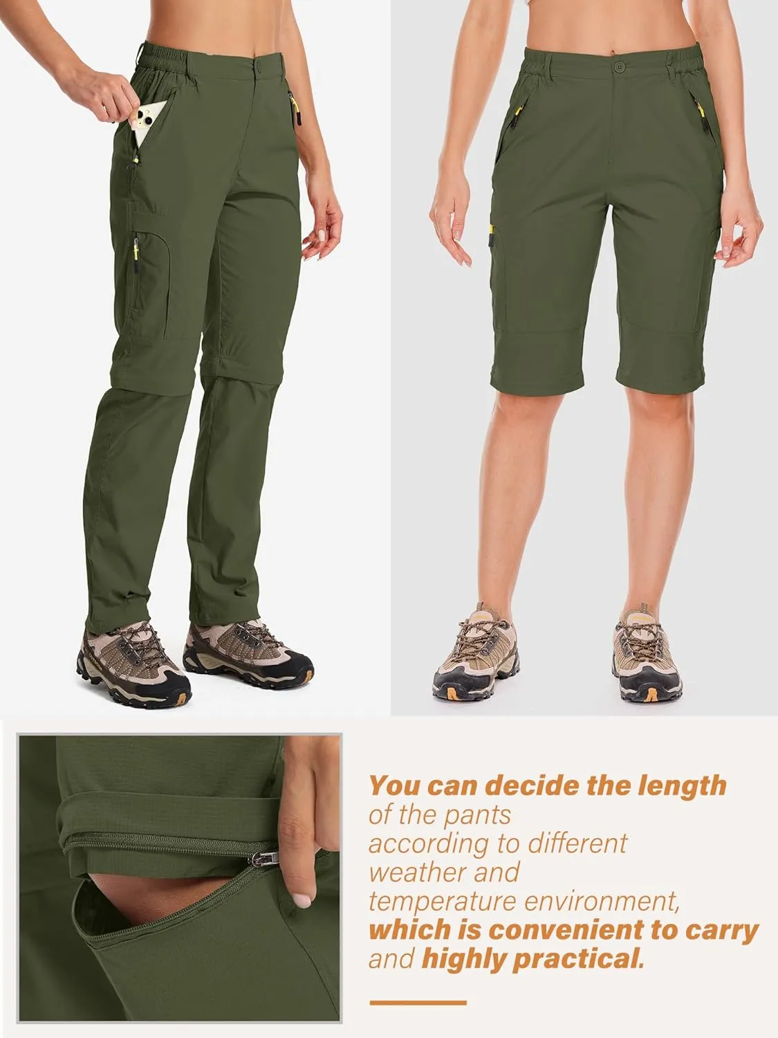 Women's Hiking Pants Convertible Quick Dry Stretch Lightweight Zip-Off Outdoor Fishing Travel Safari Pants