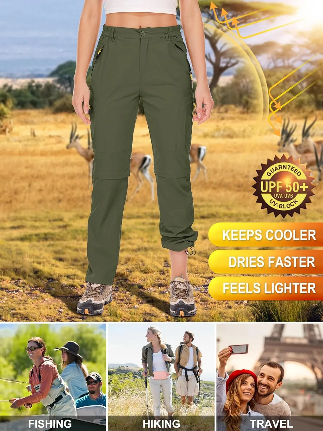 Women's Hiking Pants Convertible Quick Dry Stretch Lightweight Zip-Off Outdoor Fishing Travel Safari Pants