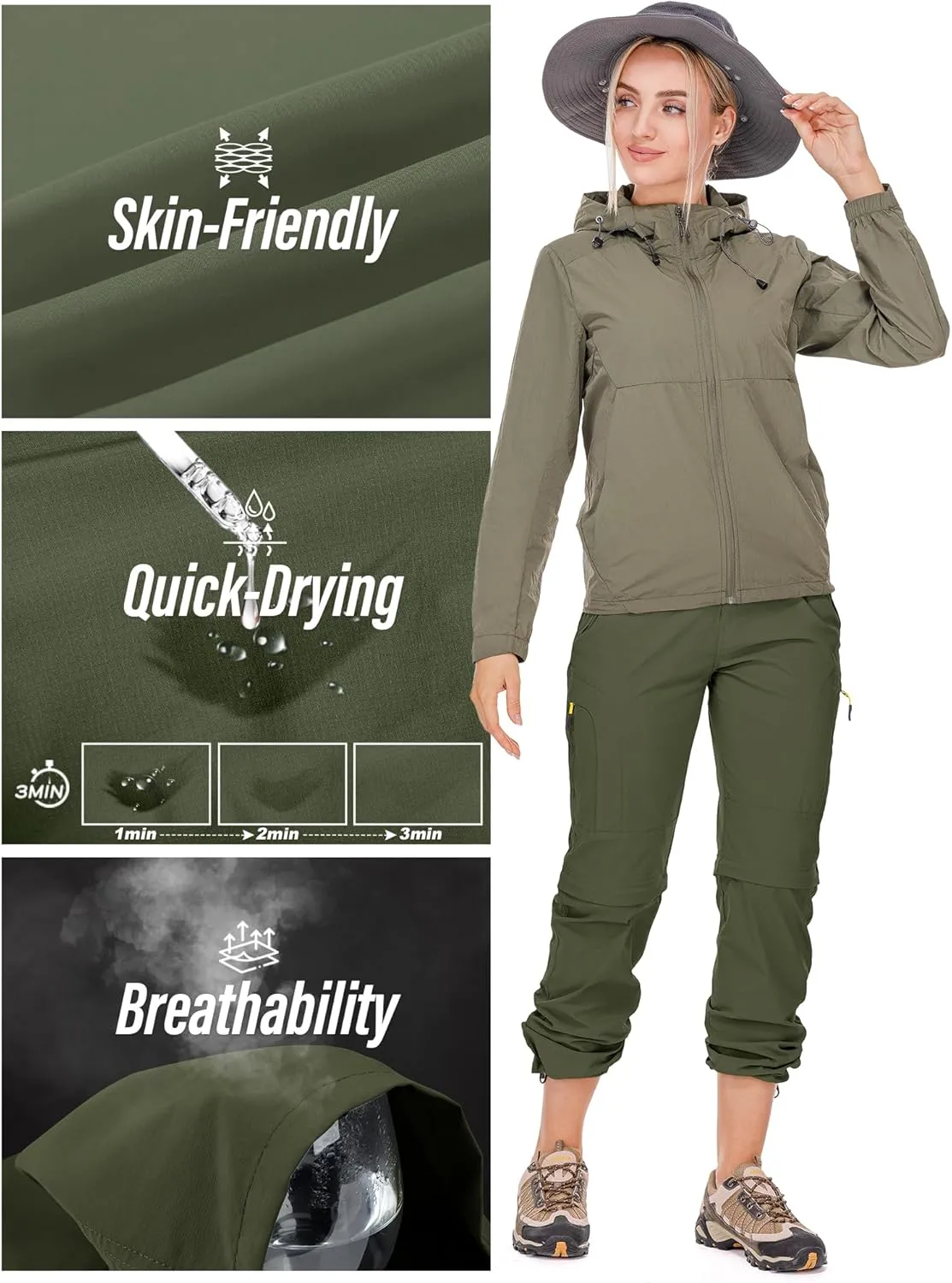 Women's Hiking Pants Convertible Quick Dry Stretch Lightweight Zip-Off Outdoor Fishing Travel Safari Pants