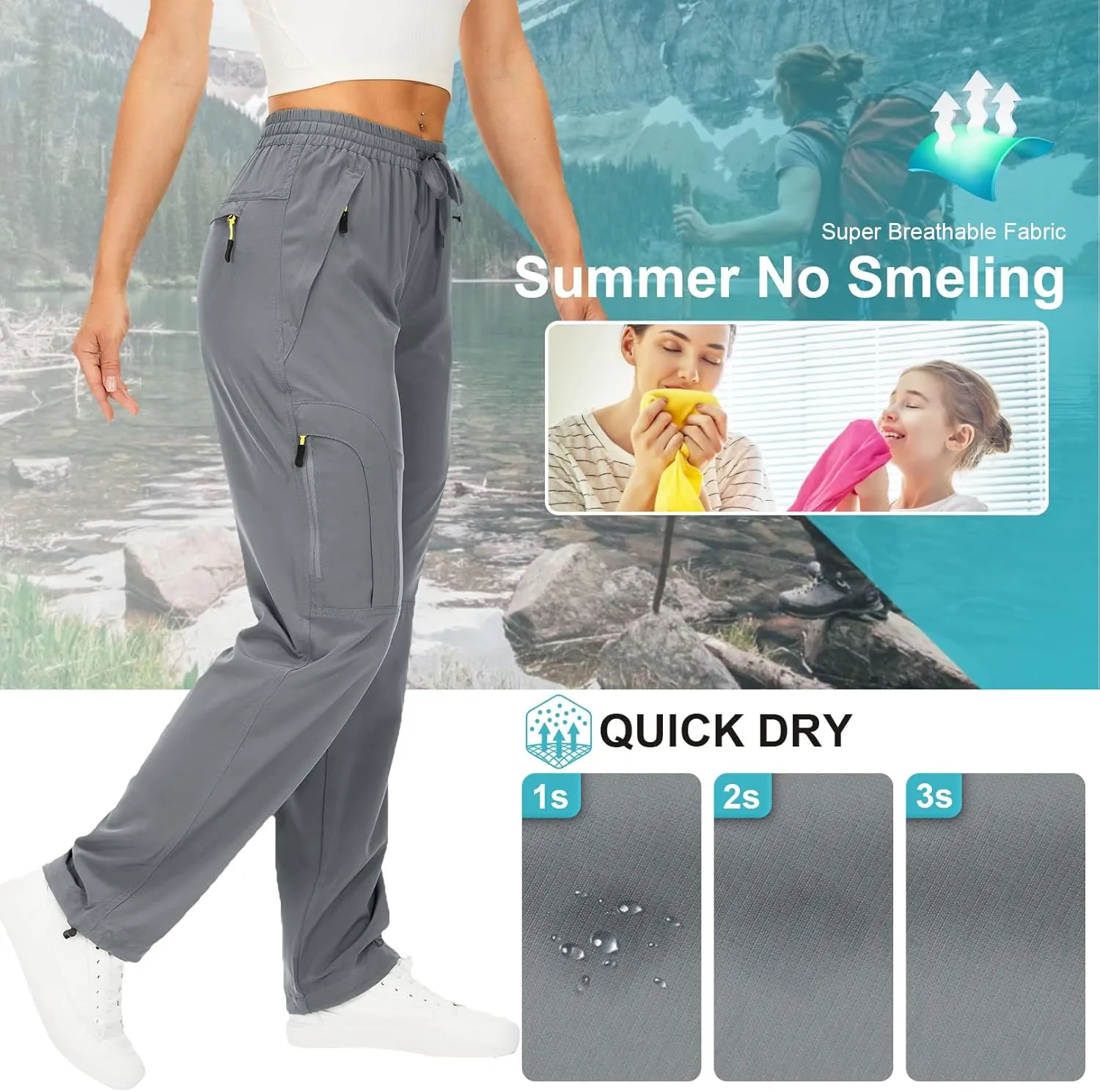 Womens Hiking Pants Quick Dry UPF 50 Lightweight Travel Golf Cargo Safari Pants Zipper Pockets